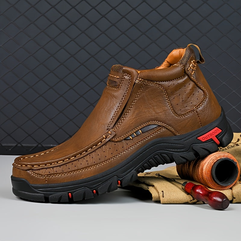 [Hand-Stitched] LDECK Men's Mid-Top Casual Hiking Boots - Slip-Resistant, Comfortable & Versatile for All Seasons, Men's Boots, Warm, Anti Slip, Hiking, Boots for Men,