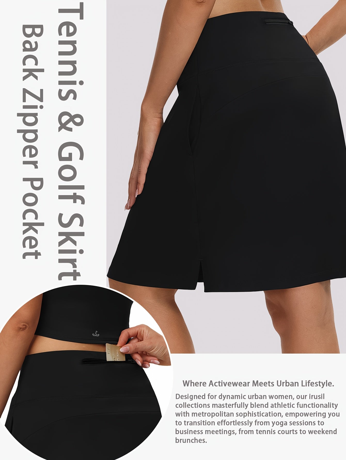 20-Inch Knee-Length Skorts for Women Featuring Five Pockets, High-Waisted Design, Suitable for Tennis And Golf, Long Athletic Skirt with Built-In Shorts
