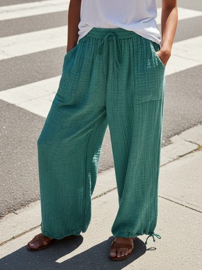 Spring And Summer Women's Casual Pants, Khaki, Pocket, Wide Leg, Tie, Loose, Daily Commuting Wide Leg Pants Womens Summer Clothes