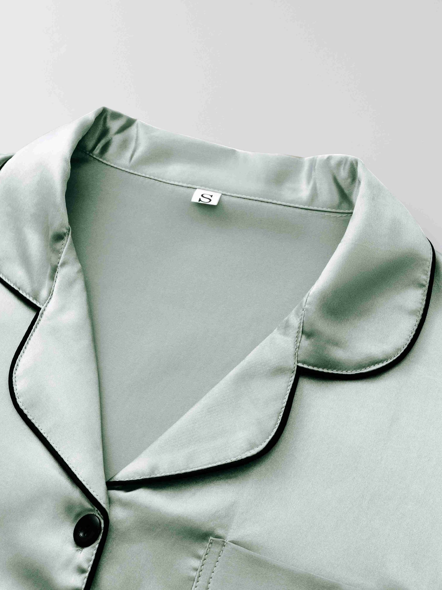 Casual, Fashionable, and Comfortable 6pcs Set in 3 Colors: Solid, Plain, Satin, and Satin Trim Short-Sleeve Shirt & Elastic Waist Shorts Pajama Set