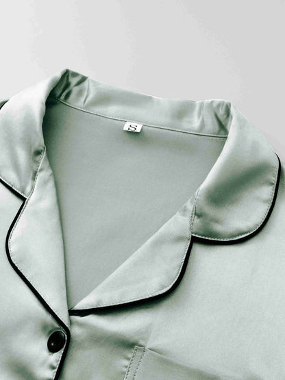 Casual, Fashionable, and Comfortable 6pcs Set in 3 Colors: Solid, Plain, Satin, and Satin Trim Short-Sleeve Shirt & Elastic Waist Shorts Pajama Set