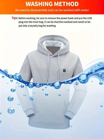 Men's Heating Hoodie with 9 Heating Zones, Electric Heating Sweatshirt, Winter Thermal Pullover Sweater Fall/Winter Essential Hoodie (Battery Not Inculded)