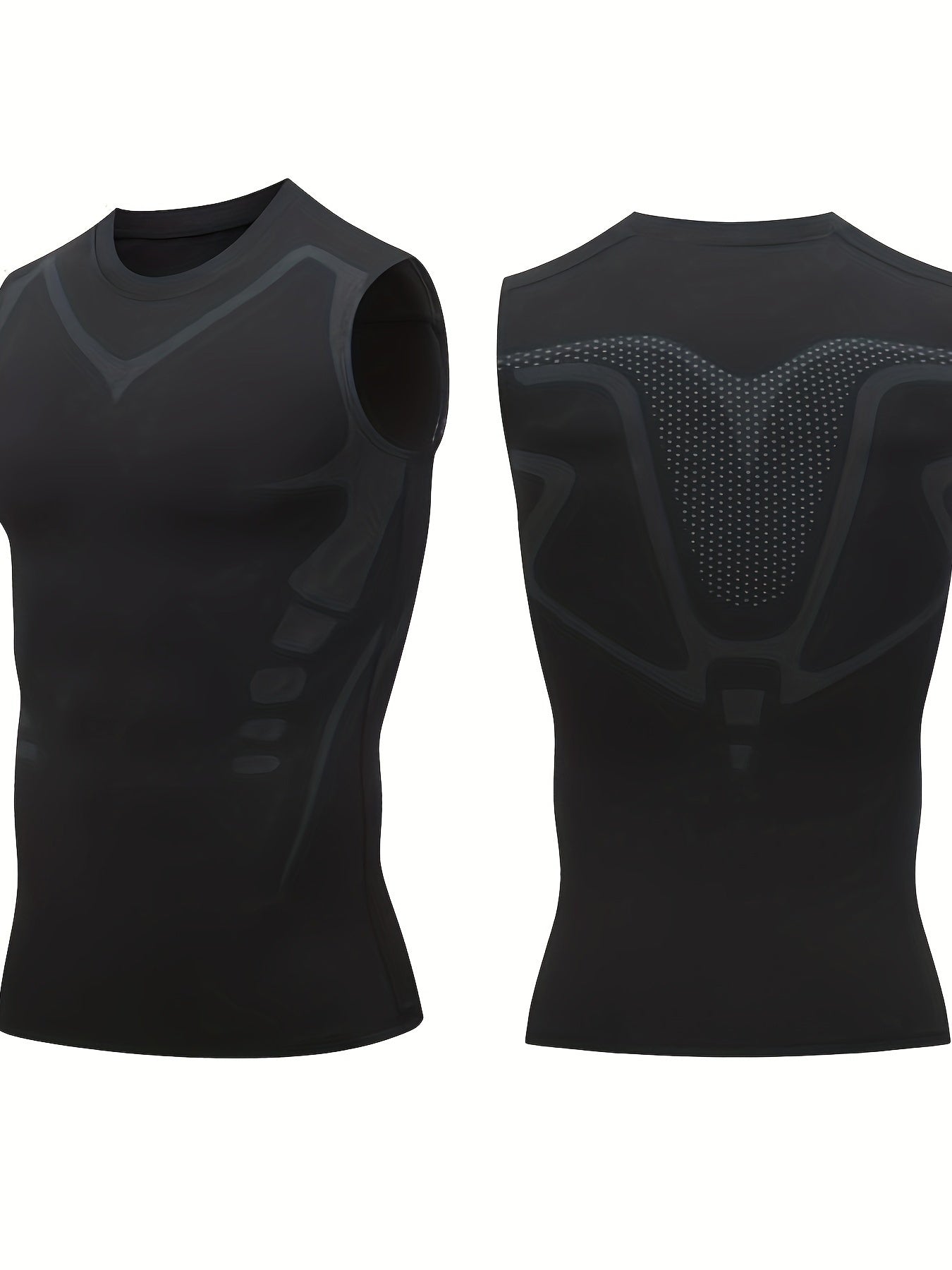 5pcs Men's Compression Workout Vest: Classic Black Style. Quick-drying and breathable + moisture-wicking. High elasticity printed design. Sleeveless and form-fitting style. Suitable for running, cycling, outdoor training and fitness. Specialized