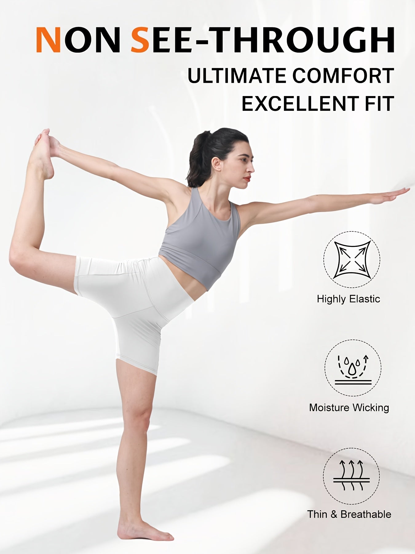 1pc Women's High-Waisted Yoga Shorts with Tummy Control & Pockets - Breathable Workout Gym Shorts, Tight-Fitting Low-Rise Athletic Pants for Summer, Gymnastics, Training (Black/Grey/Navy/Pink/ Brown) - Non-See-Through Quick-Dry