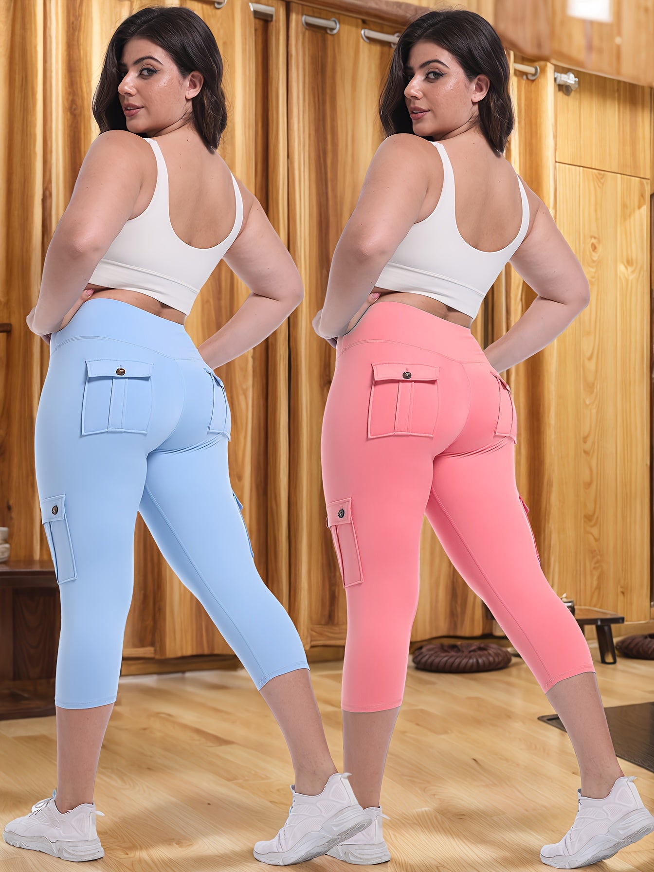 2pcs-Black & Pink High-Waist Leggings - product view 29