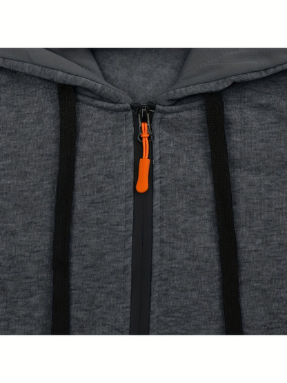 1 Set Of 2pcs Men's Thermal Sportswear - -Lined Hooded Long-Sleeve Pullover And Pocketed Sweatpants. Features Warm Lining And Breathable Fabric, Ideal for Everyday Warmth In Fall And Winter, Outdoor Activities, And More.