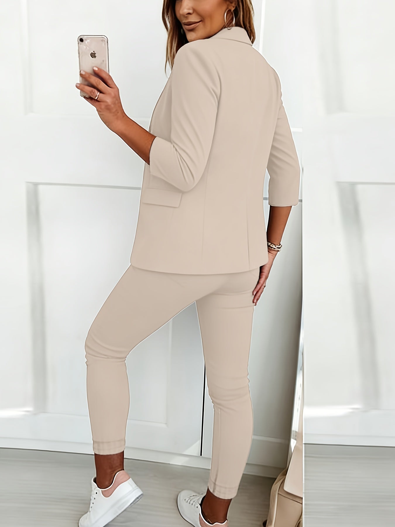 Slim-Fit Solid Color Two-Piece Set Waist-Cinched Design Stylish Essential for Commute& Office