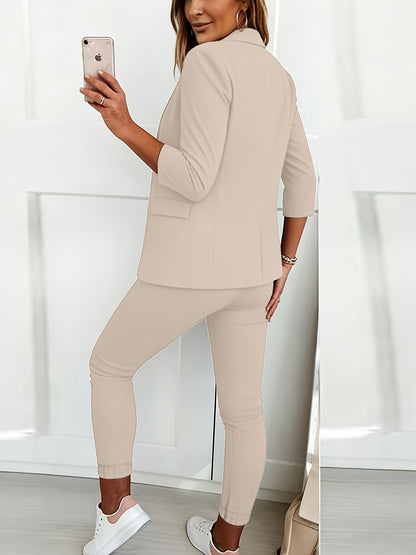 Slim-Fit Solid Color Two-Piece Set Waist-Cinched Design Stylish Essential for Commute& Office