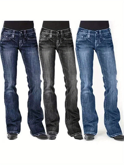 American Retro Jeans, New Mid-Waist Flared Pants for Women, Elastic, Tall And Powerful Pants