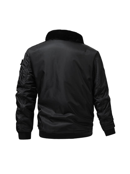 Men'S Plus Size Flight Jacket with Faux Fur Collar, Made from 100% Nylon in a Solid Military Style, Featuring a Non-Stretch Woven Fabric, Zipper Closure, And Pockets. This Regular Fit Outerwear Is Lined with And Available in Plus Sizes