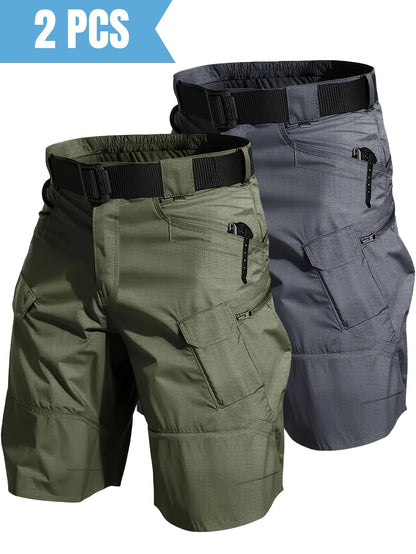 2pcs Summer Outdoor Cargo Shorts for Men, Multi-Pocket Hiking Shorts, Durable, Ripstop, Wear-resistant, Good for Camping, Hunting, Fishing, Summer Outdoor Activies and Daily Wear