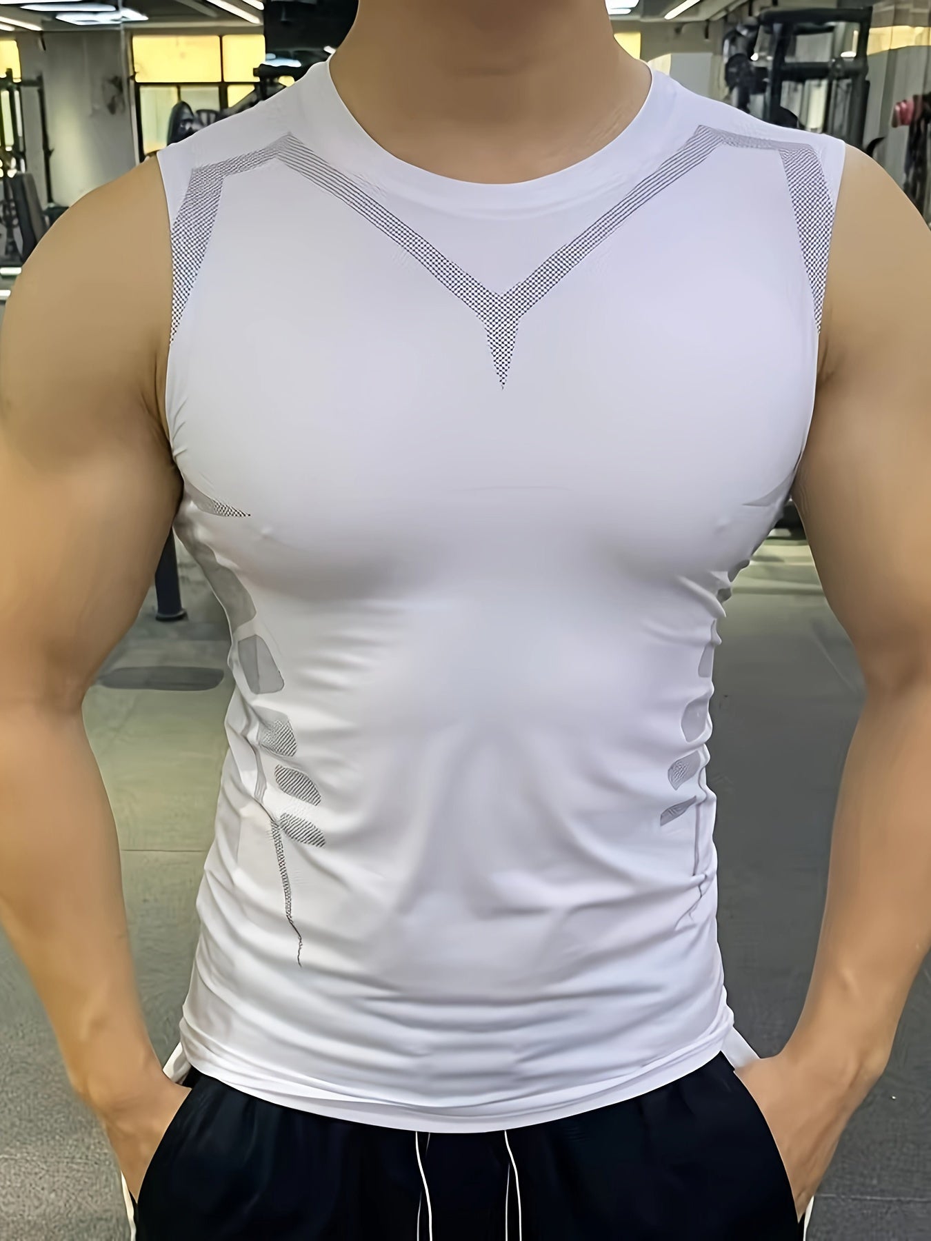 3pcs Men'S Compression Quick-Dry Tank Top: Offered in Black, White, And Gray. Features a Round Neck And Sleeveless Style. Provides Breathability And Comfort. Fits Snugly on Muscles. Ideal for Fitness Ball Games, Running, Cycling, Plus Size