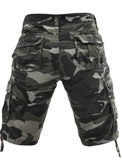 Three-pc Large Size Men's Camouflage Print Outdoor Multi-Pocket Work Shorts, PLUS SIZE