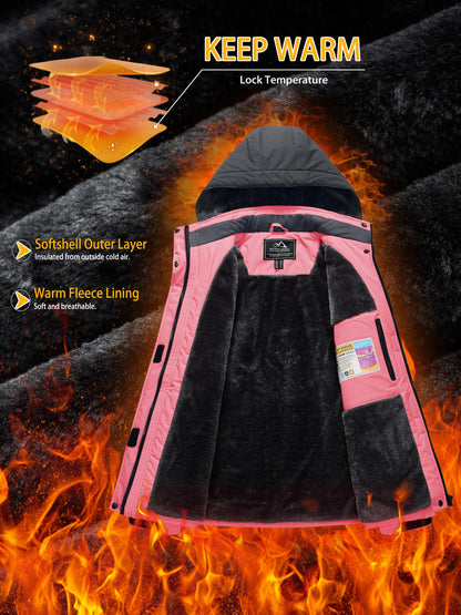 Winter Jacket for Women - Women's Ski Snowboard Jacket Thermal Fleece High Quality Insulated Snow Jacket Casual Work Jacket Outdoor Sports Coat Windbreaker Parka 4 Pockets Camping Snow Jacket Windproof Hood Warm Winter Hiking Fleece Lined Jacket