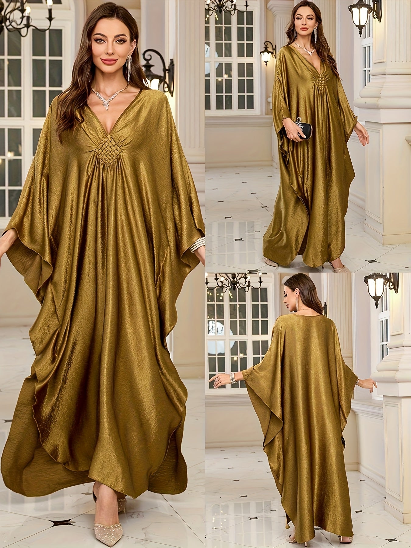 Women'S Caftans Kaftan Dresses Beach Cover Up Oversized Loose Beach Blouse Woven Gorgeous Golden Holiday Robe