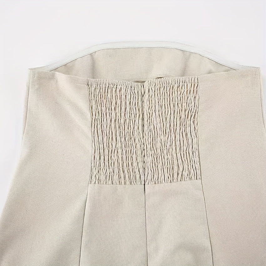 [Linen Beach Dress] Womens Linen Beach Dress Backless Sleeveless Wrap High Waist A Line Casual Summer Vacation Flowy Sundress Three Colors Light Grey Linen Beige Ivory White