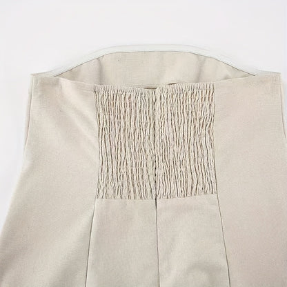 [Linen Beach Dress] Womens Linen Beach Dress Backless Sleeveless Wrap High Waist A Line Casual Summer Vacation Flowy Sundress Three Colors Light Grey Linen Beige Ivory White