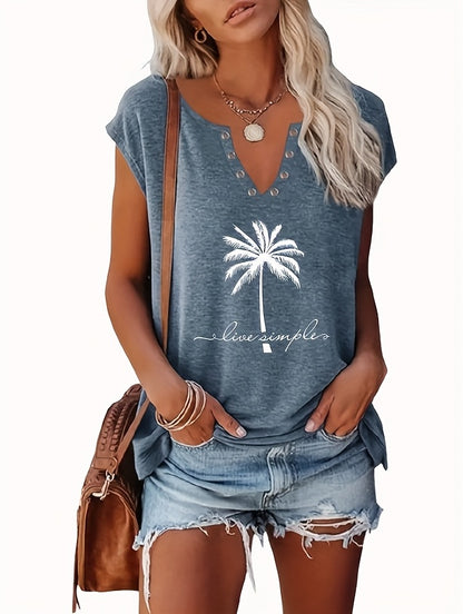 2-pack Women'S Summer New Style Airy V-neck Tank Top, Loose And Casual Printed T-shirt