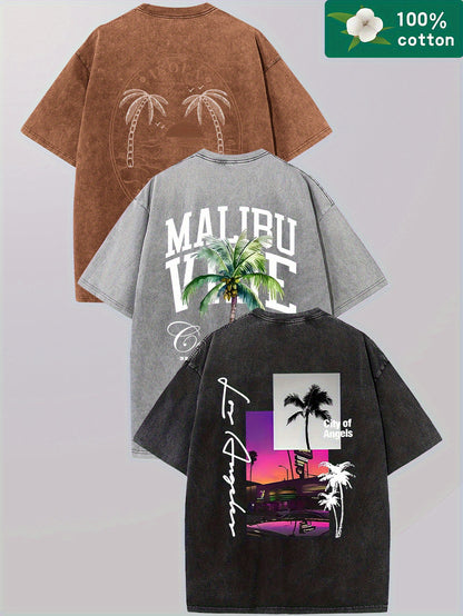3pcs Combination Pattern Printed T-shirt, Men's T-shirt, Summer Casual Short Sleeve T-shirt