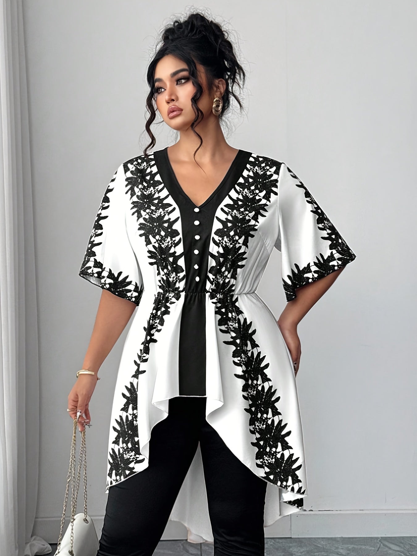 Women's White Polyester Printed V-Neck Dress - product view 12