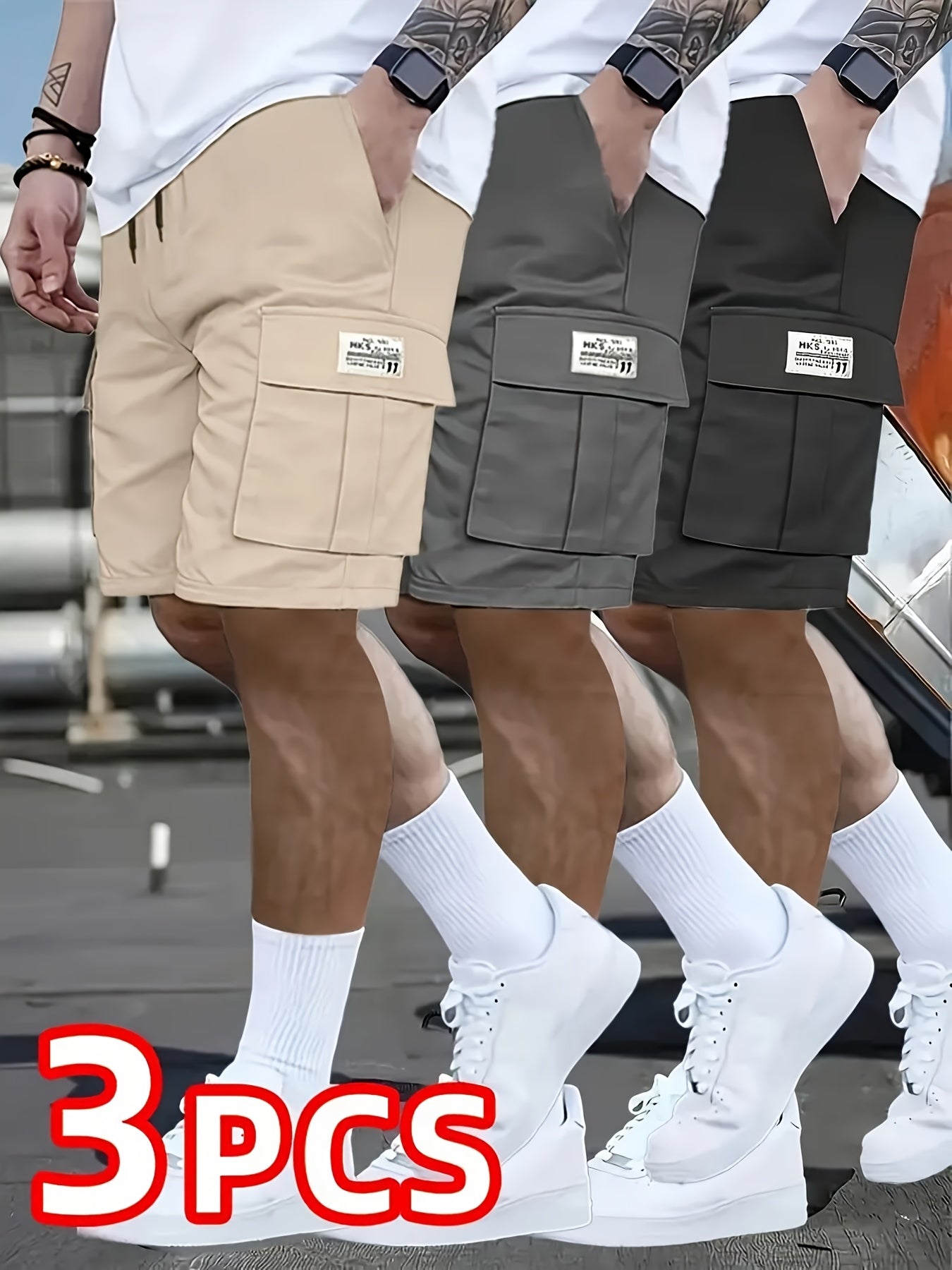 3pcs Set - Men'S Shorts, Casual Loose Shorts, Perfect Choice, Large Pocket Workwear Shorts, Summer Workwear Shorts Men'S Five Quarter Pants Ins Trendy Straight Leg Casual Five Quarter Shorts Couple Basketball Pants