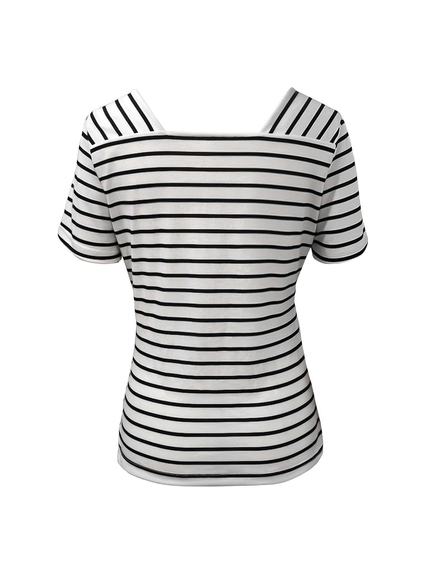 Women's Casual Fashion Striped T-Shirt with Short Sleeves - Elegant V-Neck, Spring/Summer Style, Sleeveless Top|Striped Top|Casual Style