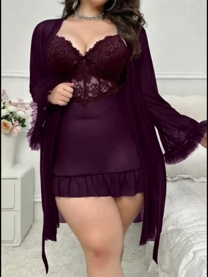 Women's Lace Pajama Set - 2-Piece Lace Plus Size Comfort