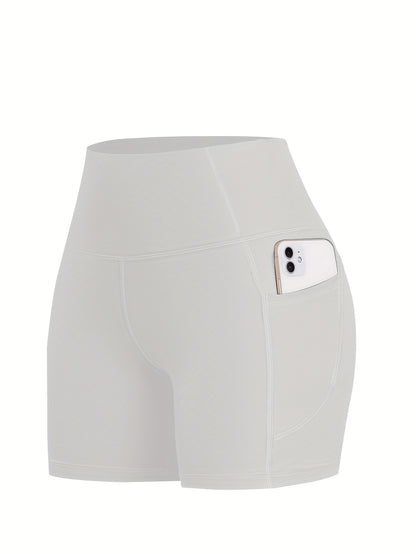6-pack Plus Size Women'S Sports Shorts High Waist Hip Lifting Yoga Shorts With Pocket Three-quarter Pants Gym Running Exercise Fitness Shorts