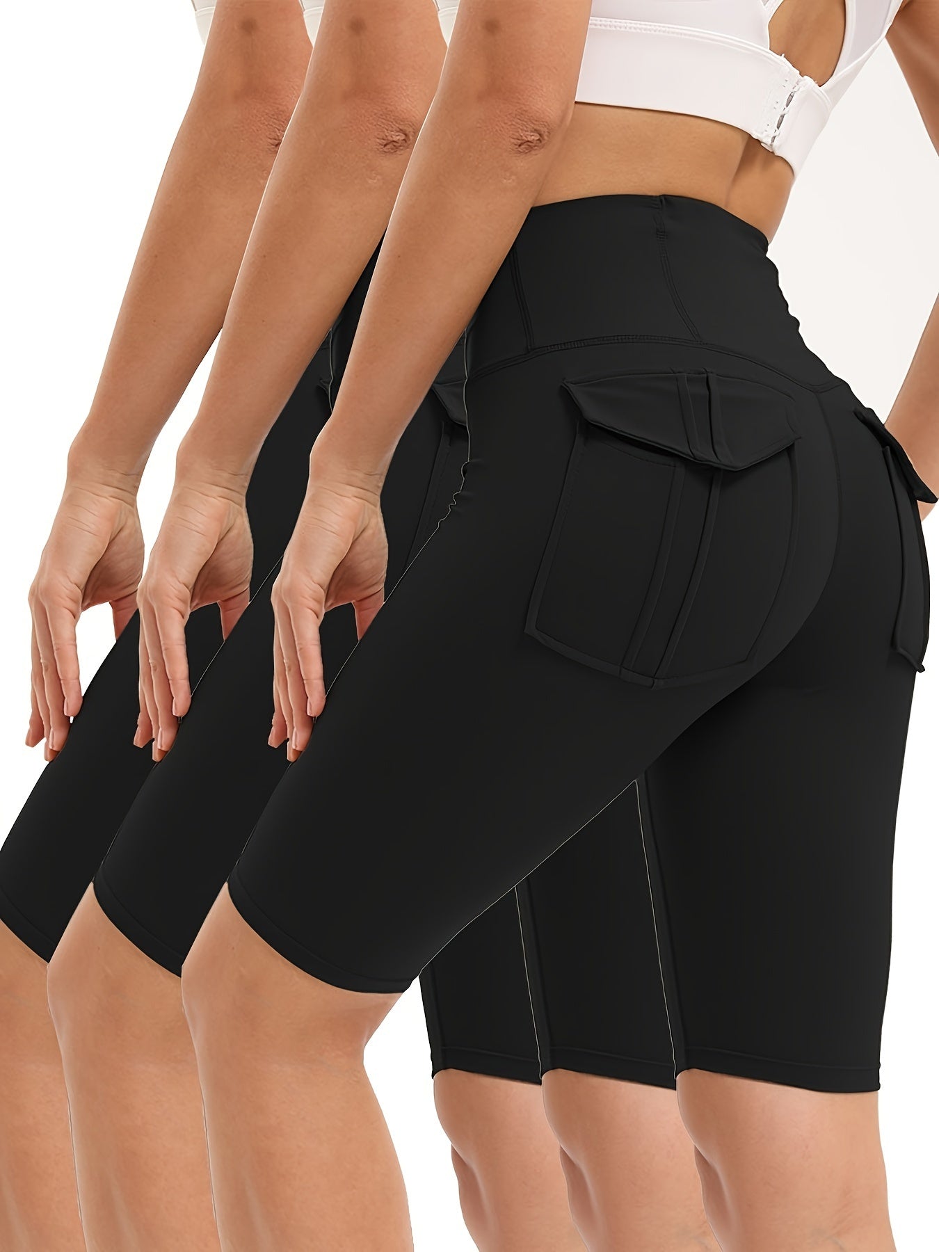 5pcs High Women'S High-waisted Gym Shorts With Pockets, Super Soft Tummy Control No See Through Workout Running Yoga Athletic Shorts Pants