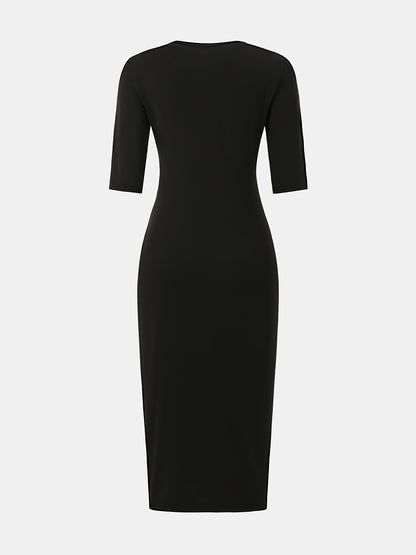 Elegant and Simple, Slim-fit Cut, Zipper Design, Boat Neckline, Mid-length Short-sleeve Dress, Cardigan Dress, Suitable for Fashionable Women, Short-sleeve Dress for Spring, Summer, and Autumn