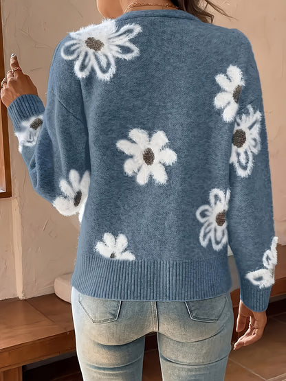Women's Printed Button Cardigan V-neck Drooping Shoulder Coat