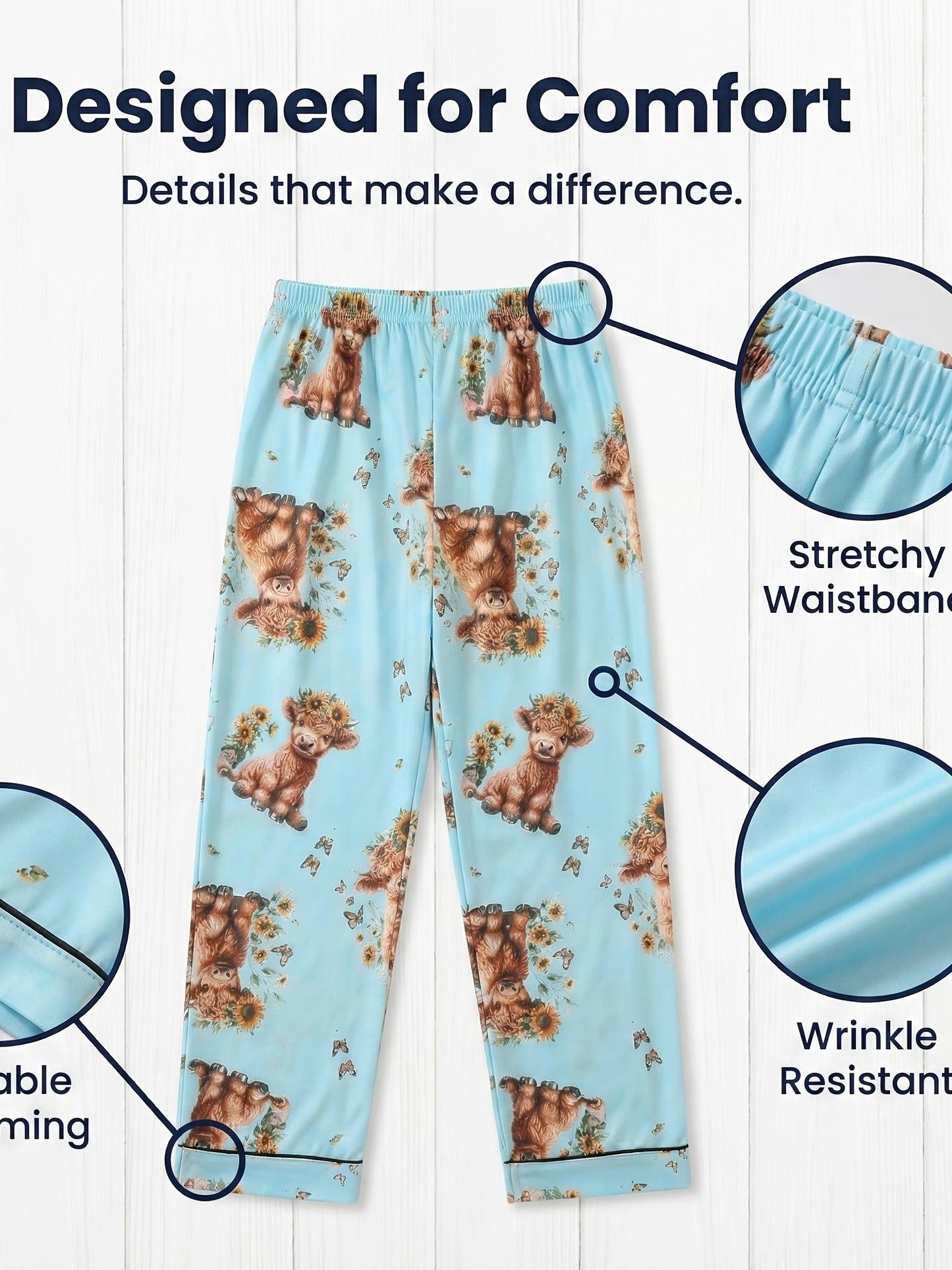 [3pcs Women's Pajama Set] 3pcs Casual Women's Pajama Set | Features A Lapel Collar, Short-sleeved Top with Button Closure, Paired with Shorts And Long Pants, Adorned with Floral And Cow Patterns. Comfortable Loungewear Suitable for All Seasons