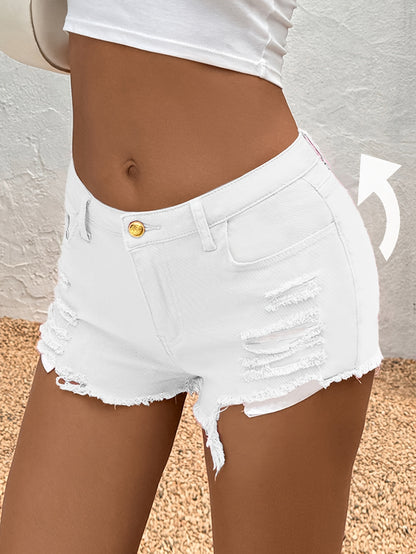 Regular Hole Stretch Denim, Casual Shorts, Y2K Cute Short Jeans