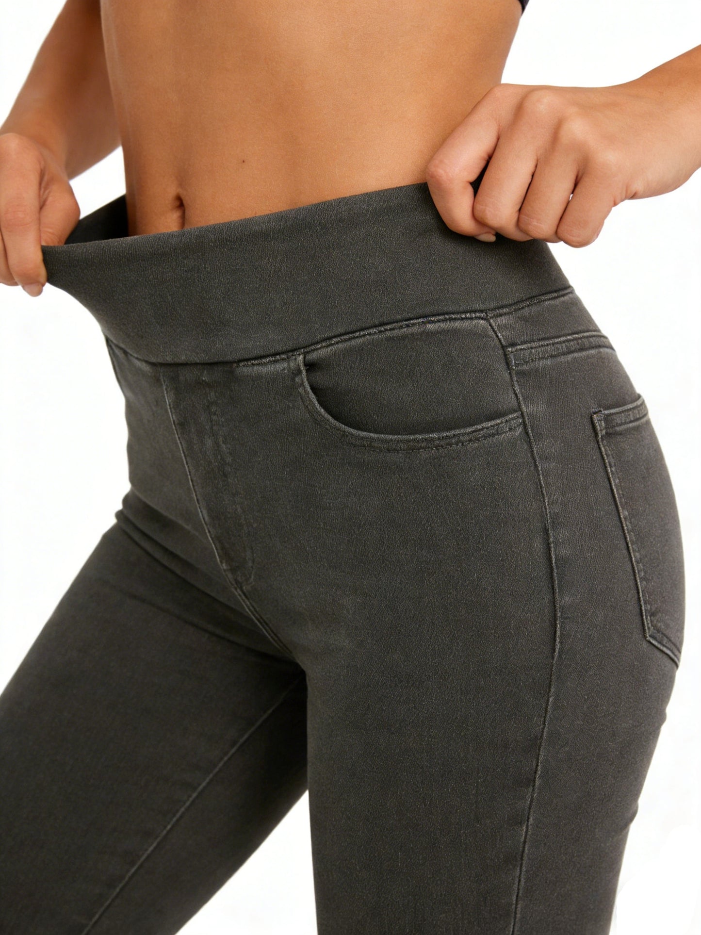 Pull On Skinny Jeans for Women, Stretchy High Waisted Leggings Trendy Tummy Control Demin Jegging with Pockets