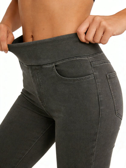 Pull On Skinny Jeans for Women, Stretchy High Waisted Leggings Trendy Tummy Control Demin Jegging with Pockets