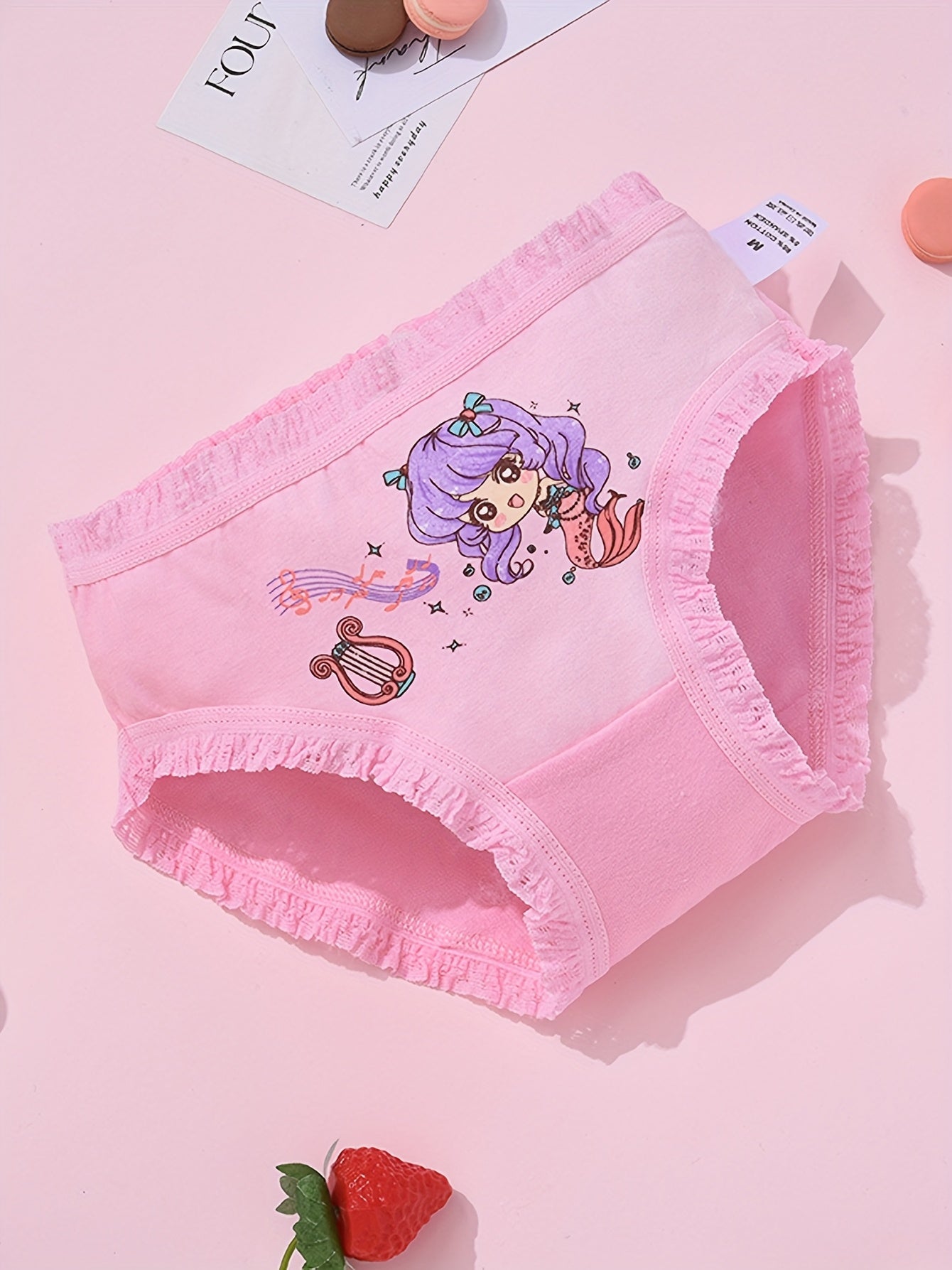 4pcs VIFINE Girls Mermaid Printed Underwear - 95% Cotton Soft Breathable Triangle Briefs with Cute Cartoon Mermaid Designs, Pastel Colors for Youngsters & Youngsters, All-Season Comfort