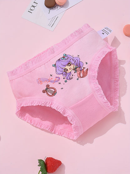 4pcs VIFINE Girls Mermaid Printed Underwear - 95% Cotton Soft Breathable Triangle Briefs with Cute Cartoon Mermaid Designs, Pastel Colors for Youngsters & Youngsters, All-Season Comfort