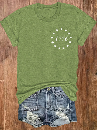 Women' US Flag T-Shirt with 1776 Design & American Symbols - Breathable Short Sleeve Top, Casual Streetwear Blouse-Compatible for - Wear Suitable for Fall Outfits, 4th of, Casual Attire, Machine Washable Non-
