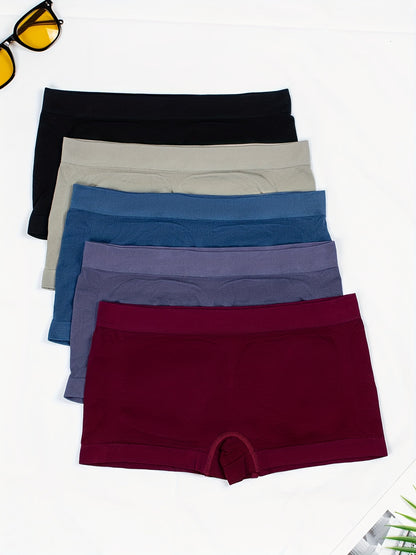 5pcs Multi-color Women'S Stretchy Hip Lifting Low Waisted Boxer Briefs & Sports & Fitness Breathable Comfortable Bottom Panties