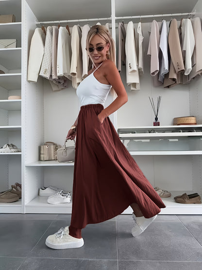 Women'S Elegant Light Blue Maxi Skirt - Loose Fit, High-Waisted, Polyester, Perfect for Spring/Summer, Casual Style, Casual Summer Skirt | Loose Fit Skirt | Polyester Fabric