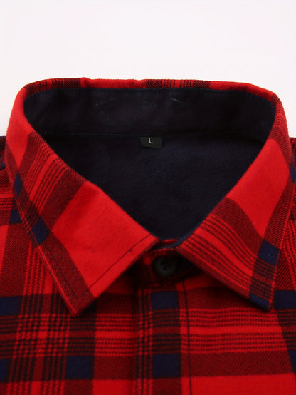 Men'S Heavyweight Long Sleeve Shirt - Thick Winter Jacket with Button Front Placket, Navy Blue & Brown Plaid, Formal & Casual Button-Up Blouse for Office, Outdoor, Everyday - Classic Button-Up Shirt for Men, Winter Jacket, Outdoor Clothing