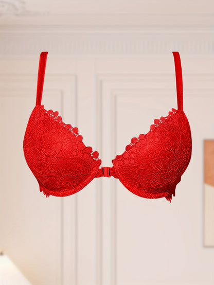 Women'S Sexy Lace Bra with Underwire, Polyamide 90% Elastane 10%, Non-Removable Padding, Fabric, 90Gsm - Solid Color Adult Bra