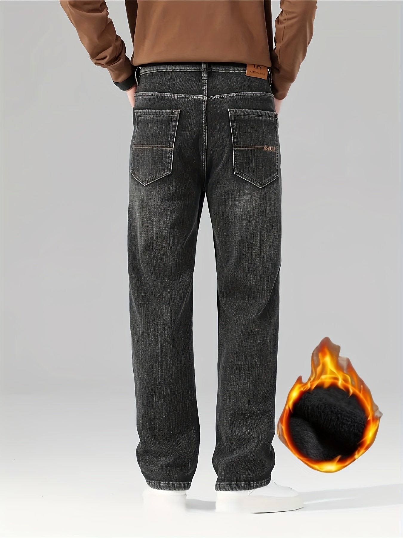 [HME] New Men'S Thickened Denim Trousers for Autumn And Winter. Heavily Washed And Naturally Polished, with Thickened Fleece Lining for Good Warmth Retention. Classic And Versatile Men'S Warm Winter Thick Jeans