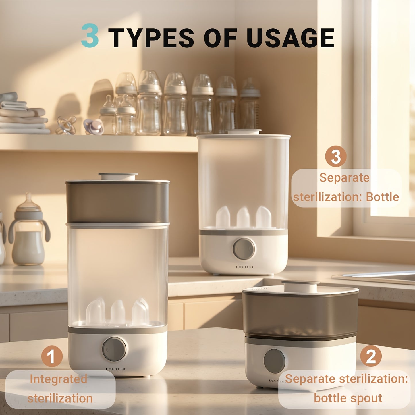 Bottle Sterilizer, Esterilizador De Biberones, Steam Sterilizer 99.9% Sterility, One-Button Operation BPA-Free. Sterilizer For Baby Stuffs, Newborn Baby Essentials Must Haves