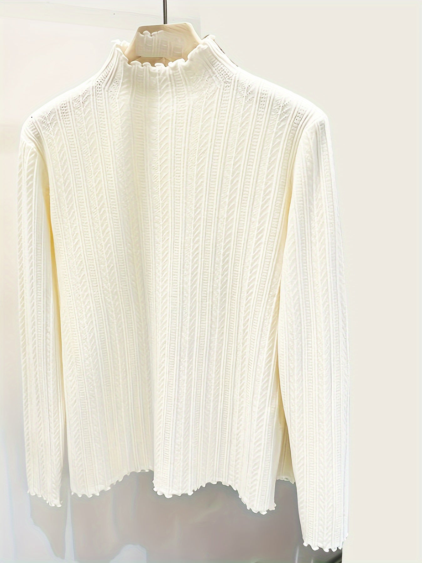 Soft Lettuce Trim Mock Neck Pullover Sweater - Ultra-Soft And Cozy Casual Wear With Long Sleeves For Maximum Comfort, Versatile Inner Wear For Layering, Perfect For Transitional Seasons (Spring And Fall) - Exclusively Designed For Women