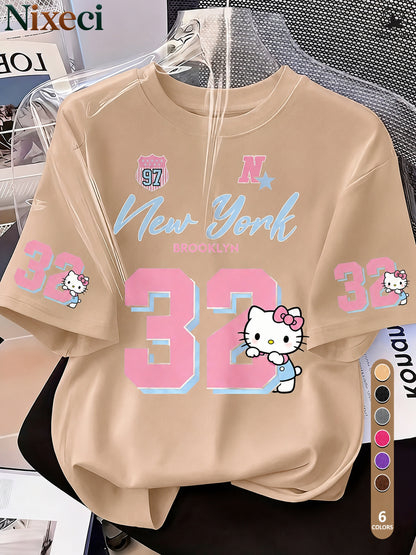 Nixeci Women'S T-Shirt Sanrio T-Shirt Independence Day American Patriotic Style Women'S T-Shirt Women'S T-Shirt Printed Round Neck T-Shirt, Summer Casual Vacation Women'S Short Sleeve Tops, Women'S Retro Shirts, Multi-C