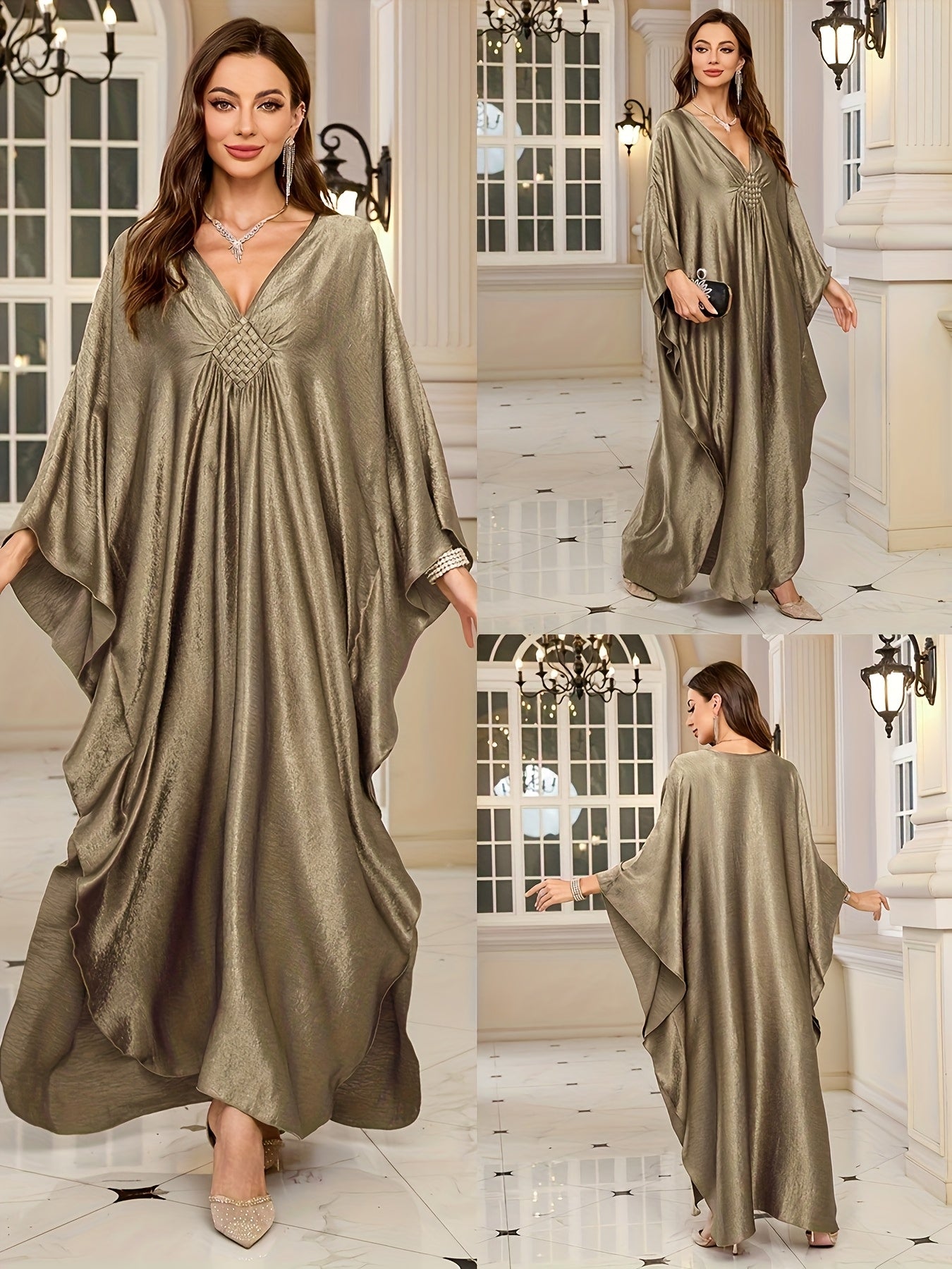 Women'S Caftans Kaftan Dresses Beach Cover Up Oversized Loose Beach Blouse Woven Gorgeous Golden Holiday Robe