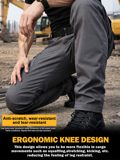 Men's Ripstop Work Pants, Durable Stretch Trail Trousers with Lightweight Breathable Comfort, Quick Dry Training Cargo Pants, Wear-Resistant Construction and Functional Multi-Pocket Design for Outdoor Travel, Camping and Trekking, Grey