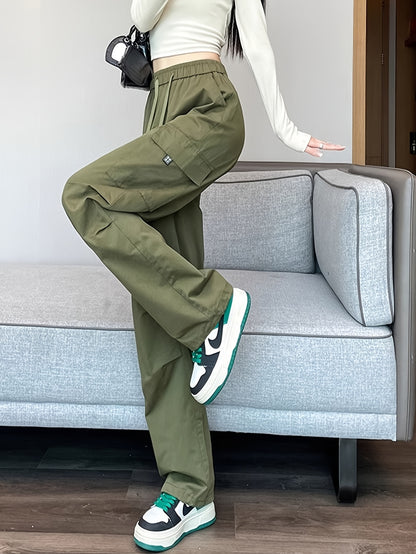Women&Apos;S Olive Green Cargo Pants - Casual Flap Pockets, Wide-Leg Design, Machine Washable, Spring/Fall Versatile Trousers for Casual Attire, Spring Fall Attire | Relaxed Fit Pants | Nonelastic Fabric