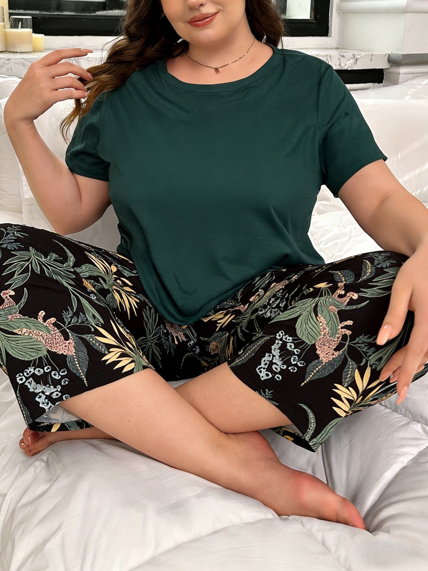 6pcs Women's Print Pajama Set: Short Sleeve Top & Elastic Waist Capri Pants - Soft Polyester Loungewear, Machine Washable Comfortable Home Wear, 3 Sets Of Pajamas